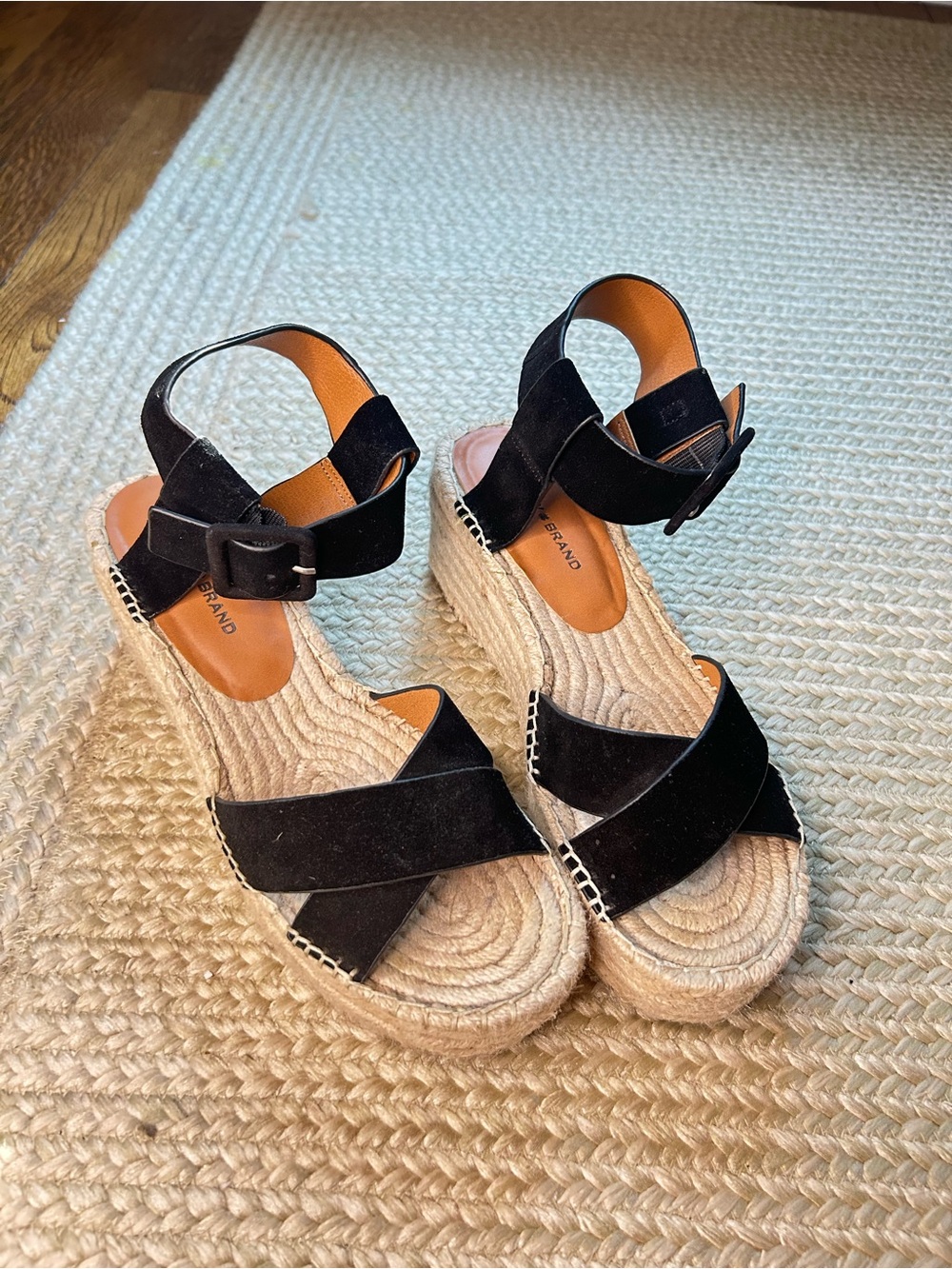 Brand Black Suede Espadrille Wedge Sandals